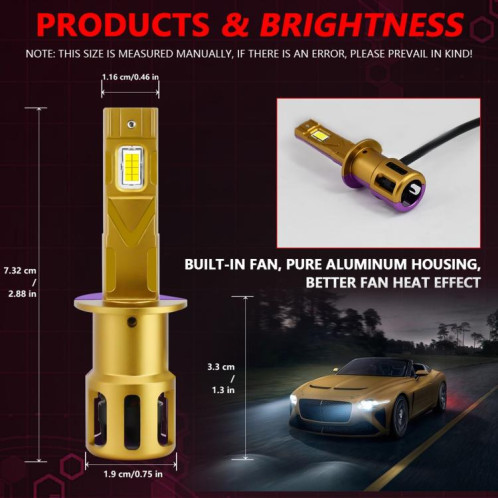 Ampoules LED pour phares de voiture H1, 35 W, 3 000 lm, 6 500 K, étanches IP68 (dorées), lot de 2 SH403A1592-08